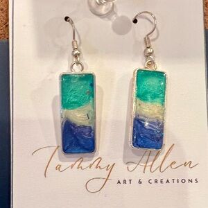 Tammy Allen Blue and Green Rectangular Earrings